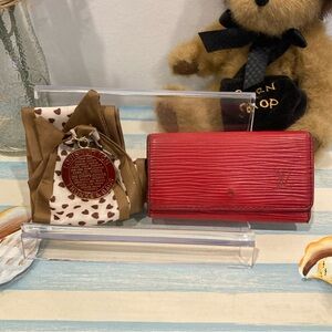 Louis Vuitton Red Key & Card Holder and LV Trunks & Bag Charm w/Twilly/Scarf